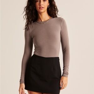 Long-Sleeve Cotton-Blend Seamless Fabric Crew Bodysuit Abercrombie